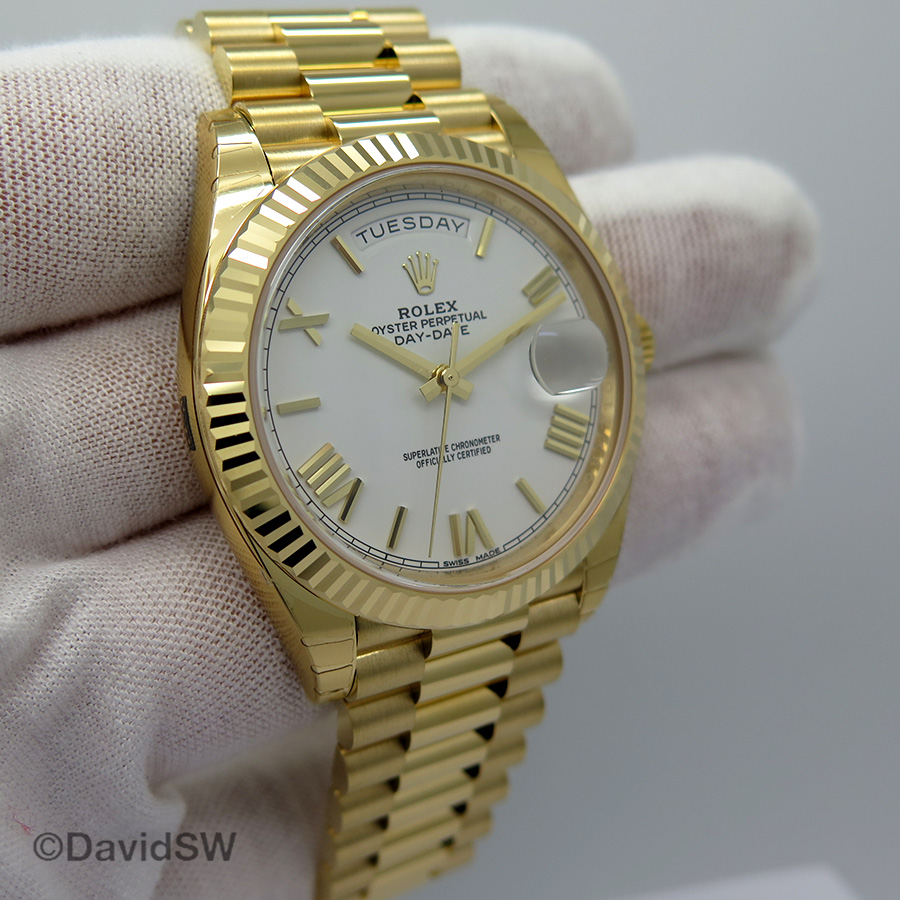 rolex day date yellow gold white dial