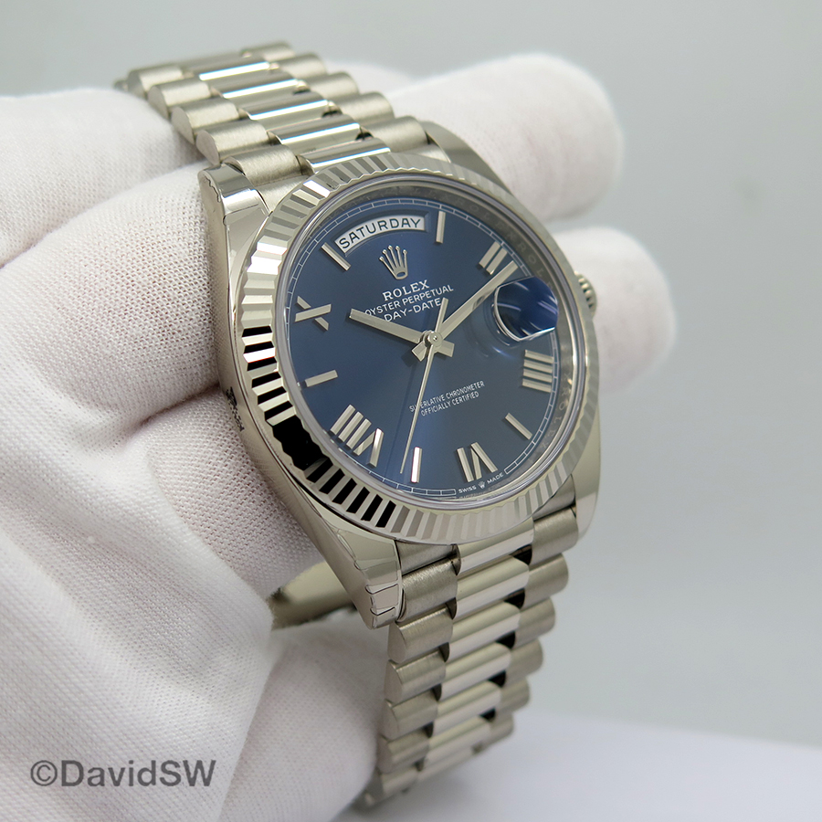 Rolex day date outlet white gold blue dial