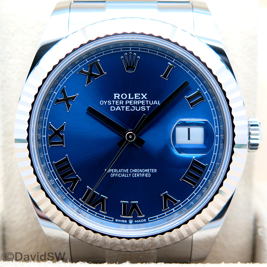 rolex oyster perpetual datejust blue face roman numerals
