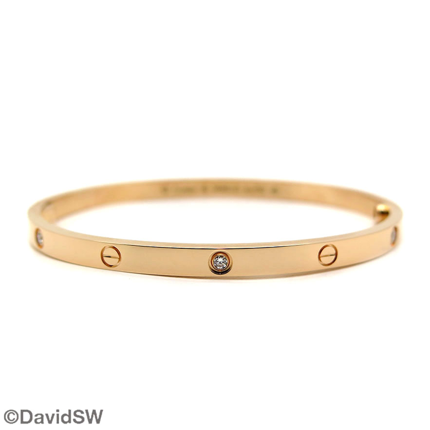 Cartier Love Bracelet Thin 18k Rose Gold With Diamonds Size 16 Davidsw